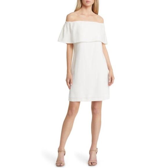 Charles Henry Ivory White Off the Shoulder Ruffle Mini Summer Dress Large NWT - Picture 1 of 12